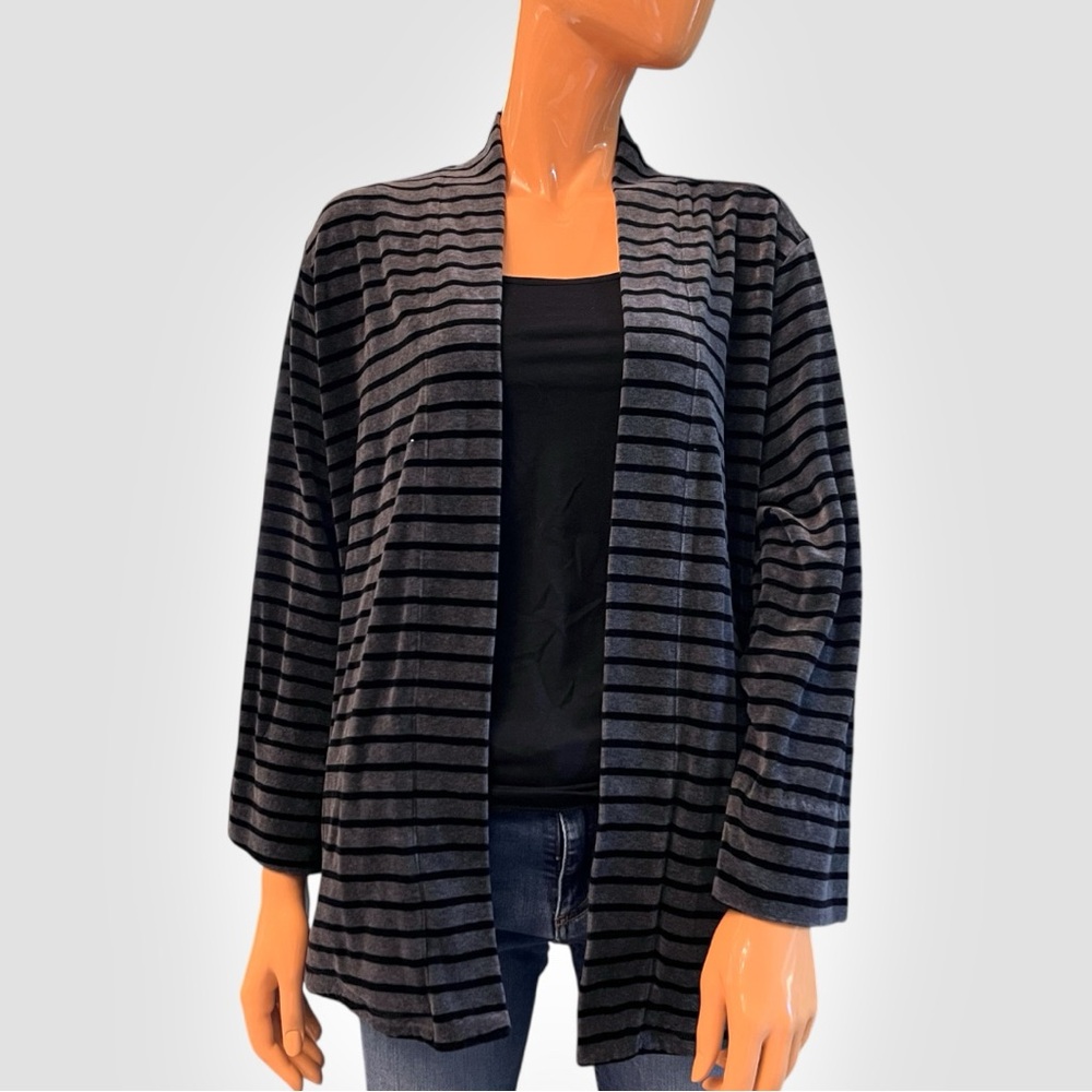 TALBOTS Velour Striped Open Front Cardigan